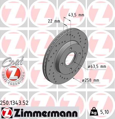 Zimmermann 250.1343.52 - Тормозной диск unicars.by