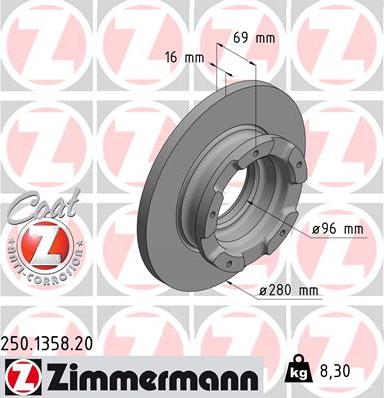 Zimmermann 250.1358.20 - Тормозной диск unicars.by