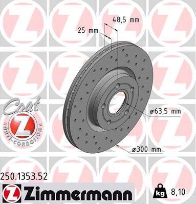 Zimmermann 250.1353.52 - Тормозной диск unicars.by