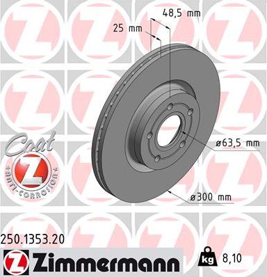 Zimmermann 250.1353.20 - Тормозной диск unicars.by