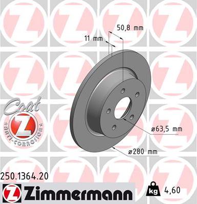 Zimmermann 250.1364.20 - Тормозной диск unicars.by