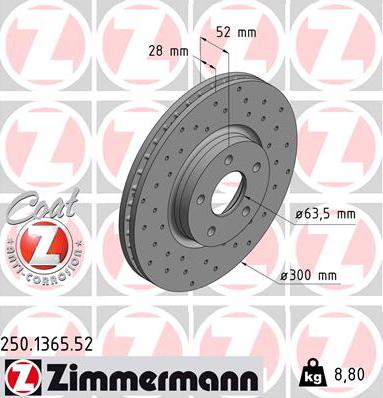 Zimmermann 250.1365.52 - Тормозной диск unicars.by