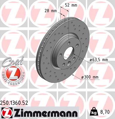 Zimmermann 250.1360.52 - Тормозной диск unicars.by