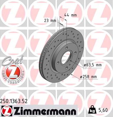 Zimmermann 250.1363.52 - Тормозной диск unicars.by