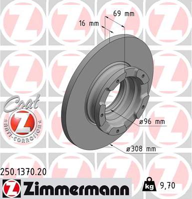 Zimmermann 250.1370.20 - Тормозной диск unicars.by