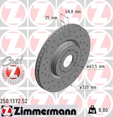 Zimmermann 250.1372.52 - Тормозной диск unicars.by