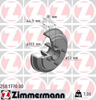 Zimmermann 250.1770.00 - Тормозной барабан unicars.by