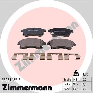 Zimmermann 25031.185.2 - Тормозные колодки, дисковые, комплект unicars.by