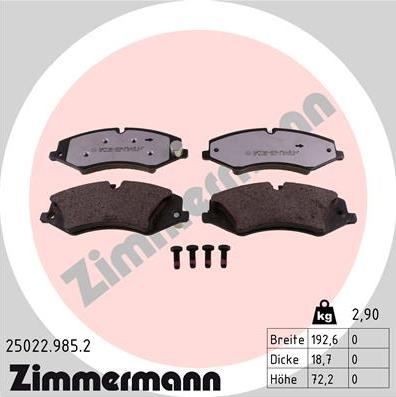 Zimmermann 25022.985.2 - Тормозные колодки, дисковые, комплект unicars.by