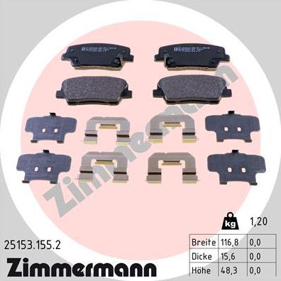 Zimmermann 25153.155.2 - Тормозные колодки, дисковые, комплект unicars.by