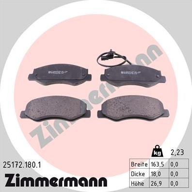 Zimmermann 25172.180.1 - Тормозные колодки, дисковые, комплект unicars.by