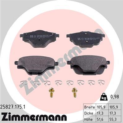 Zimmermann 25827.175.1 - Тормозные колодки, дисковые, комплект unicars.by