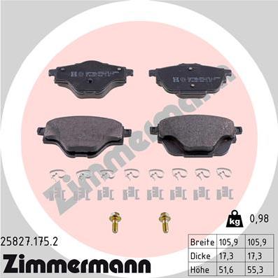 Zimmermann 25827.175.2 - Тормозные колодки, дисковые, комплект unicars.by