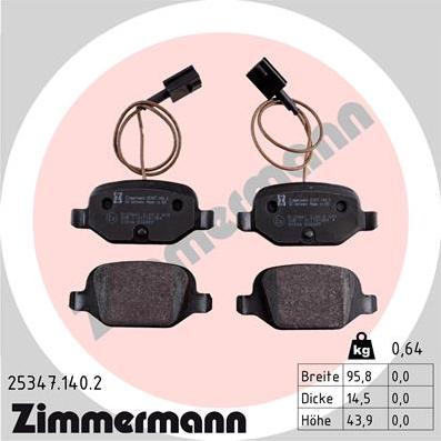 Zimmermann 25347.140.2 - Тормозные колодки, дисковые, комплект unicars.by