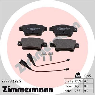 Zimmermann 25357.175.2 - Тормозные колодки, дисковые, комплект unicars.by