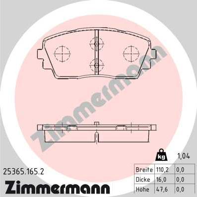 Zimmermann 25365.165.2 - Тормозные колодки, дисковые, комплект unicars.by