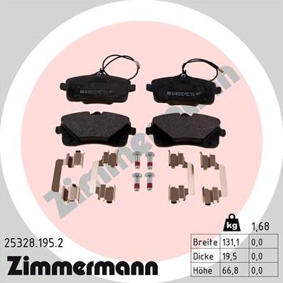 Zimmermann 25328.195.2 - Тормозные колодки, дисковые, комплект unicars.by