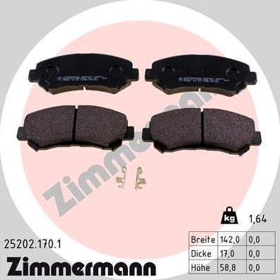 Zimmermann 25202.170.1 - Тормозные колодки, дисковые, комплект unicars.by