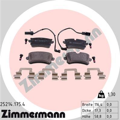 Zimmermann 25214.175.4 - Тормозные колодки, дисковые, комплект unicars.by