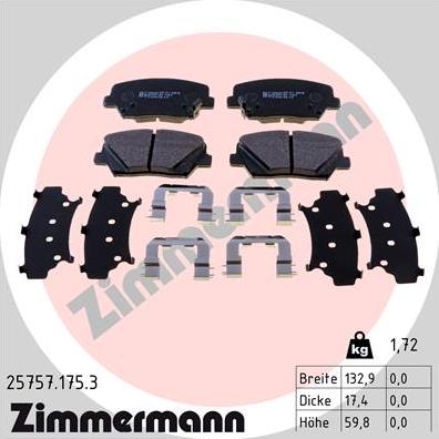 Zimmermann 25757.175.3 - Тормозные колодки, дисковые, комплект unicars.by