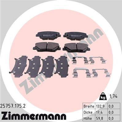 Zimmermann 25757.175.2 - Тормозные колодки, дисковые, комплект unicars.by