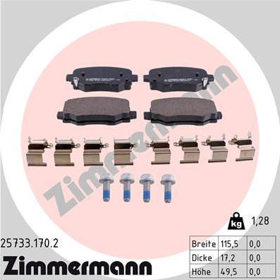 Zimmermann 25733.170.2 - Тормозные колодки, дисковые, комплект unicars.by