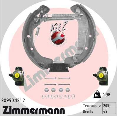 Zimmermann 20990.121.2 - Комплект тормозных колодок, барабанные unicars.by