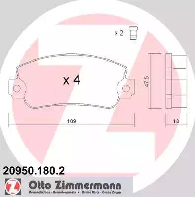 Zimmermann 20950.180.2 - Тормозные колодки, дисковые, комплект unicars.by