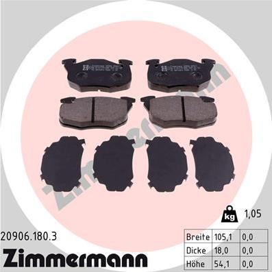 Zimmermann 20906.180.3 - Тормозные колодки, дисковые, комплект unicars.by