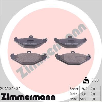 Zimmermann 20410.150.1 - Тормозные колодки, дисковые, комплект unicars.by