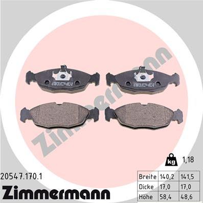 Zimmermann 20547.170.1 - Тормозные колодки, дисковые, комплект unicars.by