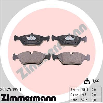 Zimmermann 20629.195.1 - Тормозные колодки, дисковые, комплект unicars.by