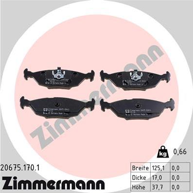 Zimmermann 20675.170.1 - Тормозные колодки, дисковые, комплект unicars.by