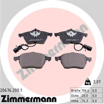 Zimmermann 20676.200.1 - Тормозные колодки, дисковые, комплект unicars.by