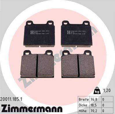 Zimmermann 20011.185.1 - Тормозные колодки, дисковые, комплект unicars.by