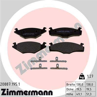 Zimmermann 20887.195.1 - Тормозные колодки, дисковые, комплект unicars.by