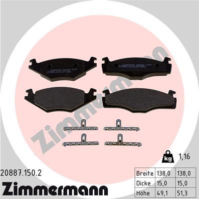 Zimmermann 20887.150.2 - Тормозные колодки, дисковые, комплект unicars.by