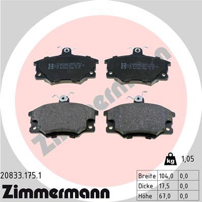 Zimmermann 20833.175.1 - Тормозные колодки, дисковые, комплект unicars.by