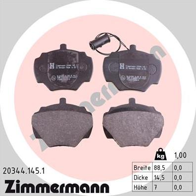 Zimmermann 20344.145.1 - Тормозные колодки, дисковые, комплект unicars.by