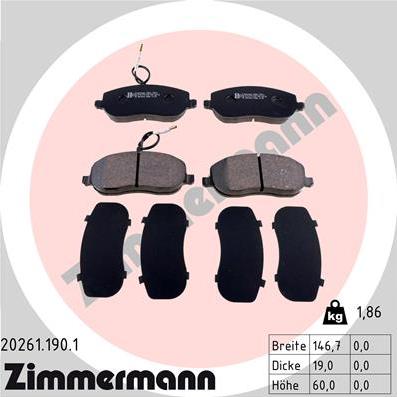 Zimmermann 20261.190.1 - Тормозные колодки, дисковые, комплект unicars.by