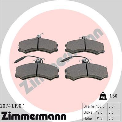 Zimmermann 20741.190.1 - Тормозные колодки, дисковые, комплект unicars.by