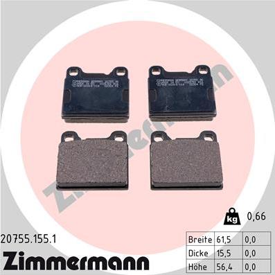 Zimmermann 20755.155.1 - Тормозные колодки, дисковые, комплект unicars.by