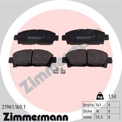 Zimmermann 21961.160.1 - Тормозные колодки, дисковые, комплект unicars.by