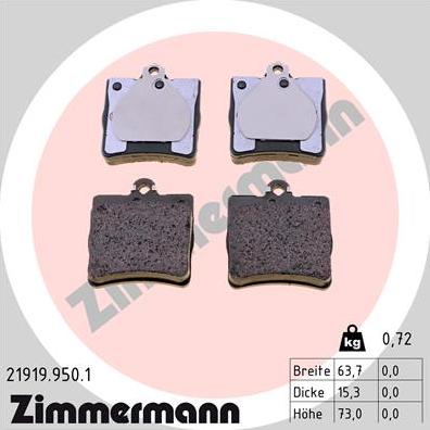 Zimmermann 21919.950.1 - Тормозные колодки, дисковые, комплект unicars.by