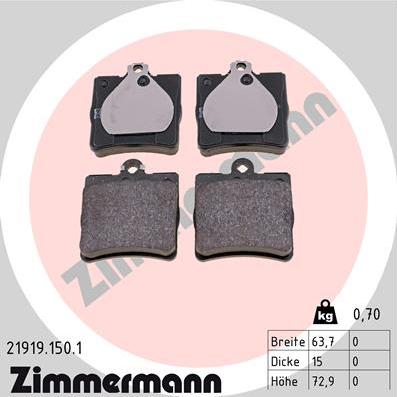 Zimmermann 21919.150.1 - Тормозные колодки, дисковые, комплект unicars.by