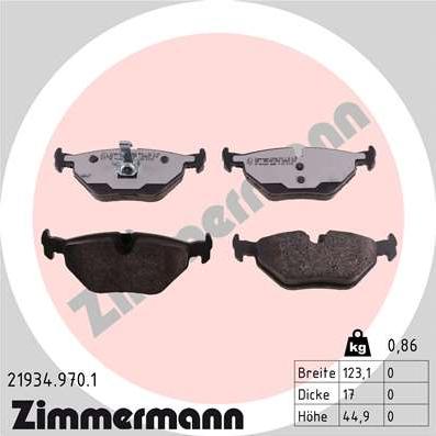 Zimmermann 21934.970.1 - Тормозные колодки, дисковые, комплект unicars.by