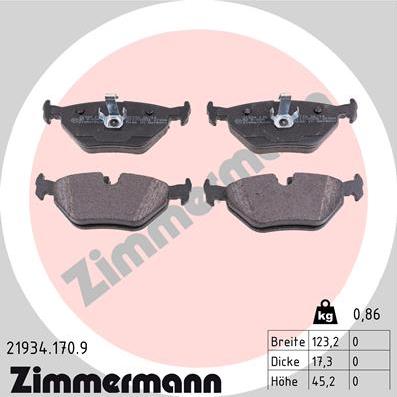 Zimmermann 21934.170.9 - Тормозные колодки, дисковые, комплект unicars.by