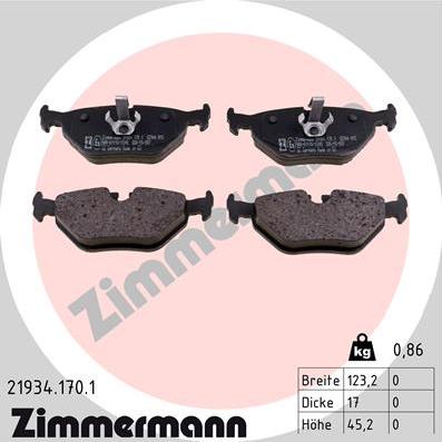 Zimmermann 21934.170.1 - Тормозные колодки, дисковые, комплект unicars.by