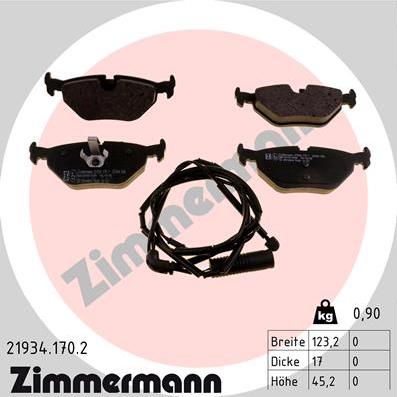 Zimmermann 21934.170.2 - Тормозные колодки, дисковые, комплект unicars.by