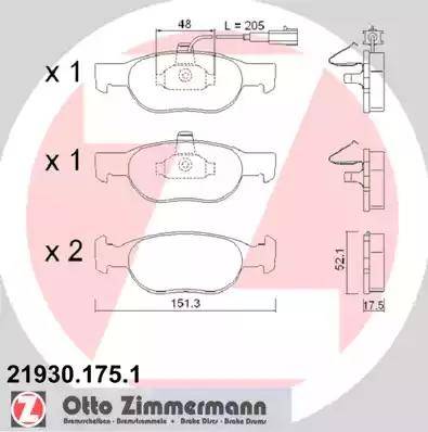 Zimmermann 21930.175.1 - Тормозные колодки, дисковые, комплект unicars.by